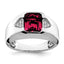 14k White Gold Emerald-cut Created Ruby and Diamond Mens Ring