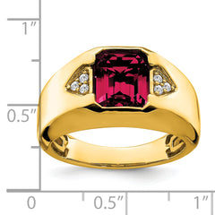 14k Emerald-cut Created Ruby and Diamond Mens Ring