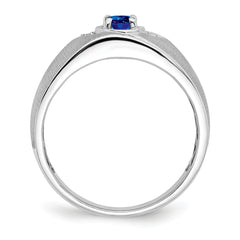 14k White Gold Oval Sapphire and Diamond Mens Ring