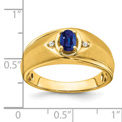 14k Oval Sapphire and Diamond Mens Ring