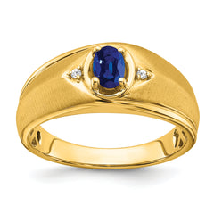 14k Oval Sapphire and Diamond Mens Ring