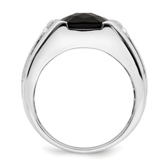 14k White Gold Onyx and Diamond Mens Ring