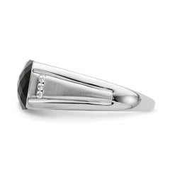 14k White Gold Onyx and Diamond Mens Ring