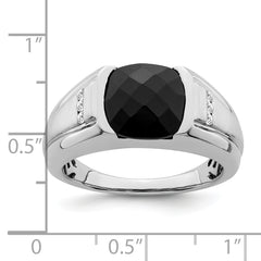 14k White Gold Onyx and Diamond Mens Ring