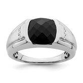 14k White Gold Onyx and Diamond Mens Ring