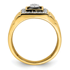 14k Onyx and Diamond Greek Key Design Mens Ring