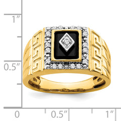 14k Onyx and Diamond Greek Key Design Mens Ring