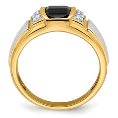 14k Two-tone Onyx and Diamond Mens Ring