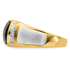 14k Two-tone Onyx and Diamond Mens Ring