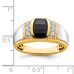 14k Two-tone Onyx and Diamond Mens Ring