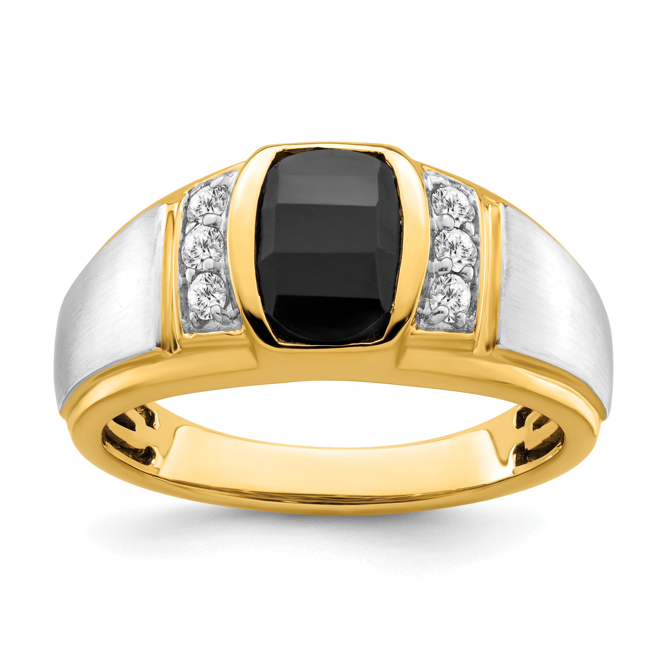 14k Two-tone Onyx and Diamond Mens Ring