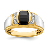 14k Two-tone Onyx and Diamond Mens Ring