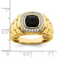 14k Onyx and Diamond Textured Mens Ring