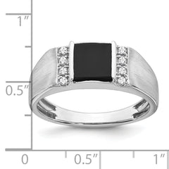 14k White Gold Square Onyx and Diamond Mens Ring