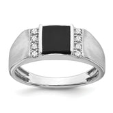 14k White Gold Square Onyx and Diamond Mens Ring