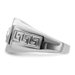 14k White Gold Onyx and Diamond Greek Key Design Mens Ring