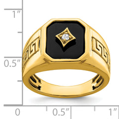 14k Onyx and Diamond Greek Key Design Mens Ring