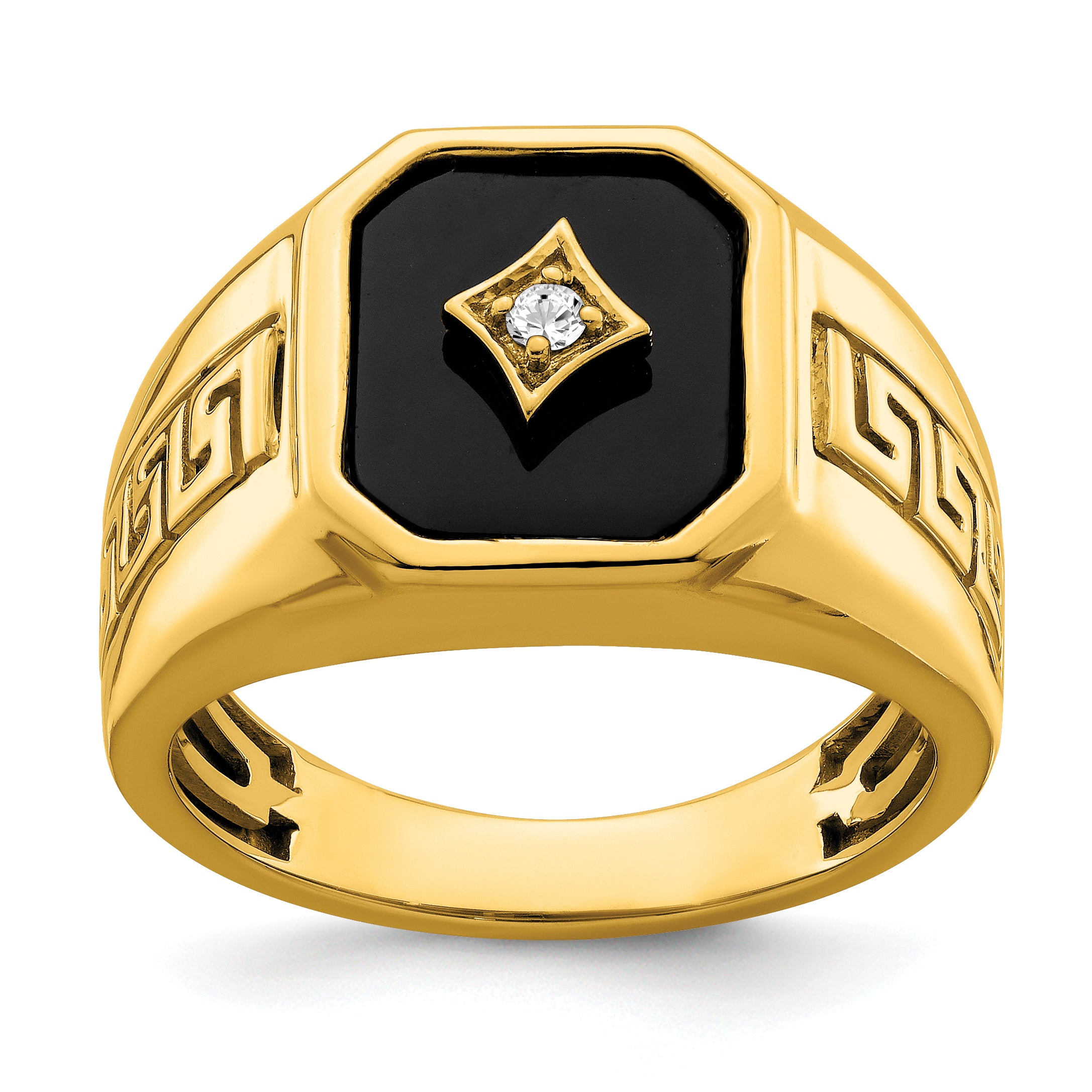 14k Onyx and Diamond Greek Key Design Mens Ring