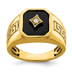 14k Onyx and Diamond Greek Key Design Mens Ring