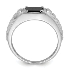 14k White Gold Square Onyx and Diamond Mens Ring
