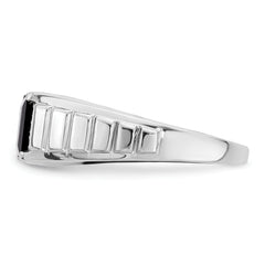 14k White Gold Square Onyx and Diamond Mens Ring