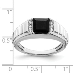 14k White Gold Square Onyx and Diamond Mens Ring