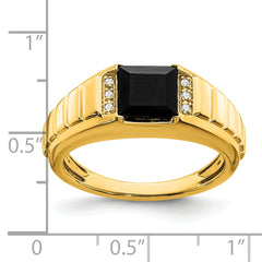 14k Square Onyx and Diamond Mens Ring