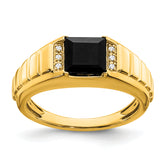 14k Square Onyx and Diamond Mens Ring