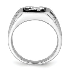 14k White Gold Onyx and Diamond Eagle Mens Ring