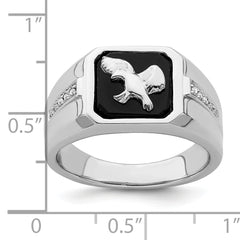 14k White Gold Onyx and Diamond Eagle Mens Ring