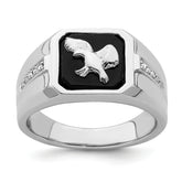 14k White Gold Onyx and Diamond Eagle Mens Ring