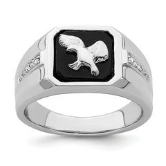 14k White Gold Onyx and Diamond Eagle Mens Ring