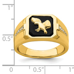 14k Onyx and Diamond Eagle Mens Ring