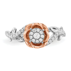 14k Two-Tone Rose and White Gold 1/4 carat Lab Grown Diamond VS/SI+ G+ Complete Flower Ring