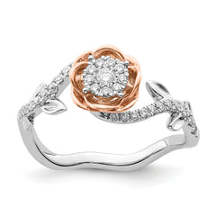14k Two-Tone Rose and White Gold 1/4 carat Lab Grown Diamond VS/SI+ G+ Complete Flower Ring
