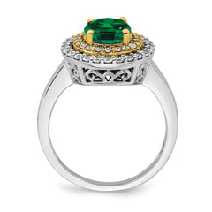 14k Two-Tone 1/2 carat Lab Grown Diamond VS/SI+ G+ and Lab Created Emerald Fashion Ring