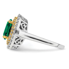 14k Two-Tone 1/2 carat Lab Grown Diamond VS/SI+ G+ and Lab Created Emerald Fashion Ring