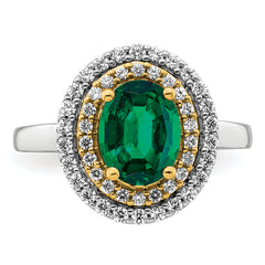 14k Two-Tone 1/2 carat Lab Grown Diamond VS/SI+ G+ and Lab Created Emerald Fashion Ring