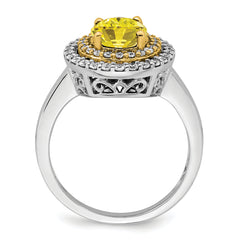 14K Two-Tone Lab Grown VS/SI+ G+ Dia & Created Yellow Sapphire Ring