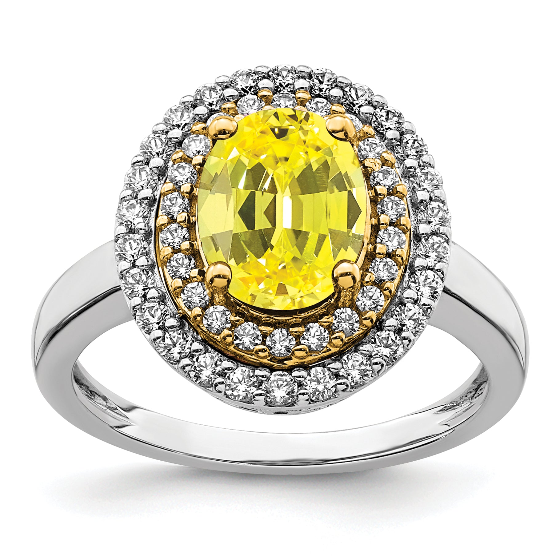14K Two-Tone Lab Grown VS/SI+ G+ Dia & Created Yellow Sapphire Ring
