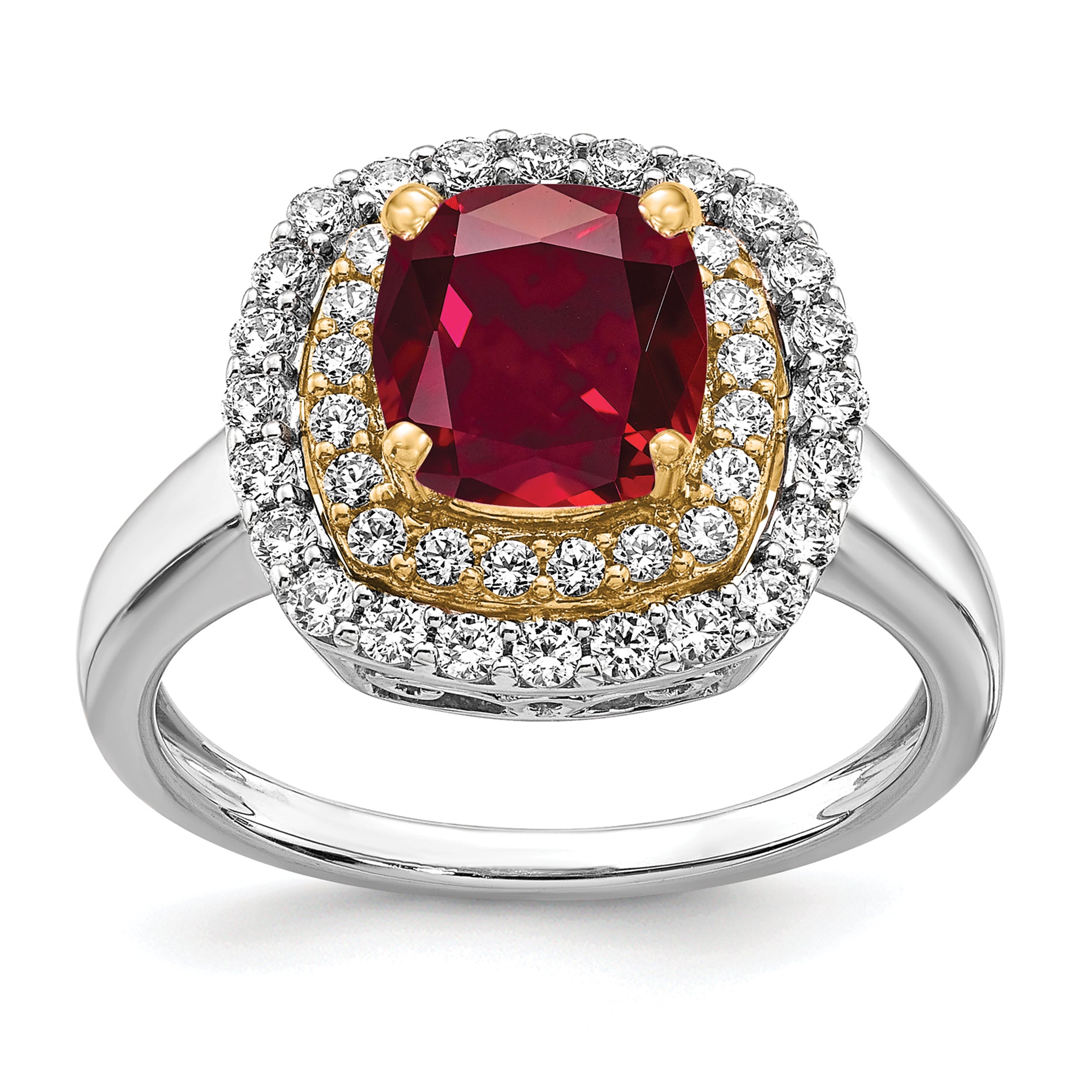 14k Two-Tone 1/2 carat Lab Grown Diamond VS/SI+ G+ and Lab Created Ruby Fashion Ring