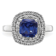 14k White Gold 1/2 carat Lab Grown Diamond VS/SI+ G+ and Lab Created Blue Sapphire Fashion Ring