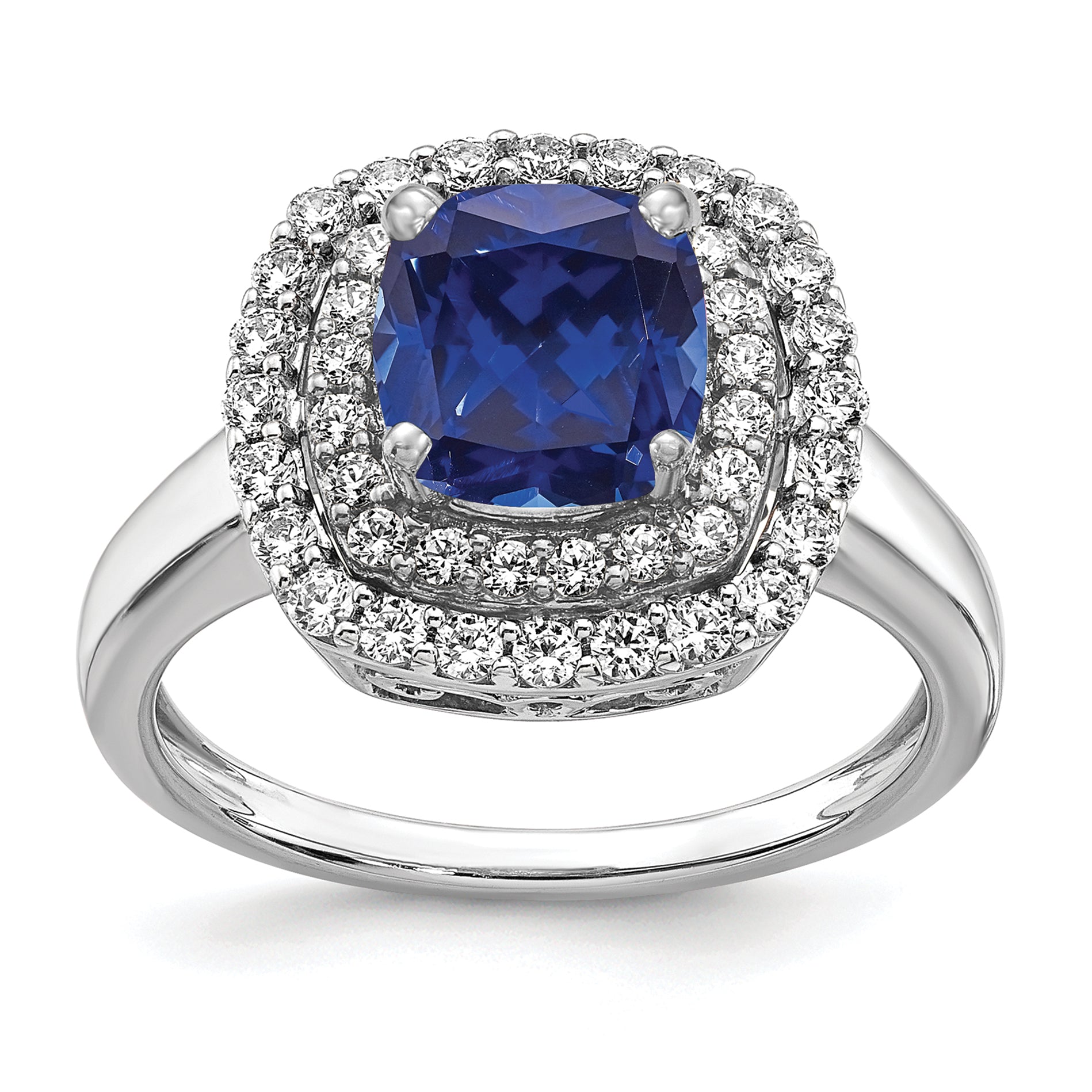 14k White Gold 1/2 carat Lab Grown Diamond VS/SI+ G+ and Lab Created Blue Sapphire Fashion Ring