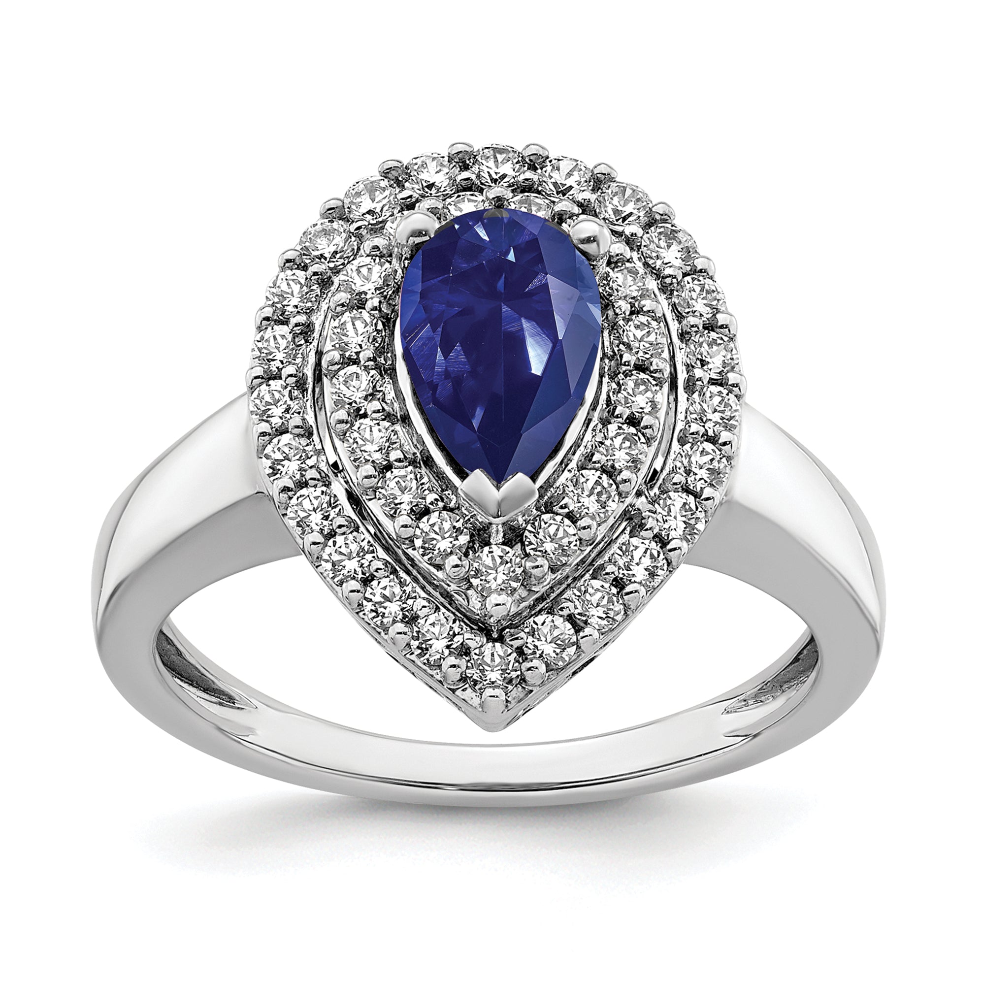 14k White Gold 1/2 carat Lab Grown Diamond VS/SI+ G+ and Lab Created Blue Sapphire Fashion Ring
