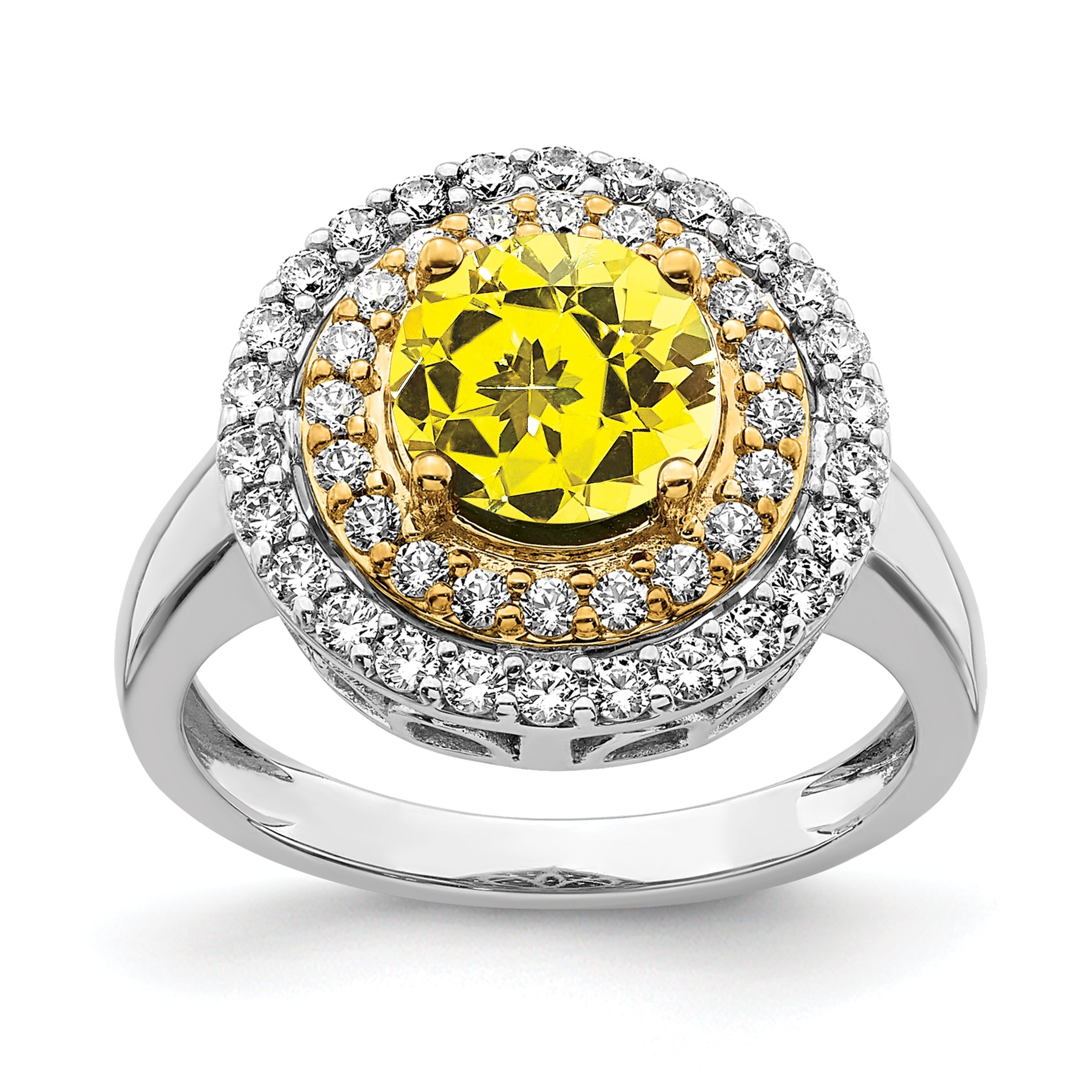 14K Two-Tone Lab Grown VS/SI+ G+ Dia & Created Yellow Sapphire Ring