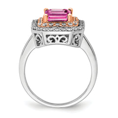 14k Two-Tone Rose and White Gold 5/8 carat Lab Grown Diamond VS/SI+ G+ and Lab Created Pink Sapphire Fashion Ring