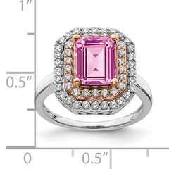 14k Two-Tone Rose and White Gold 5/8 carat Lab Grown Diamond VS/SI+ G+ and Lab Created Pink Sapphire Fashion Ring