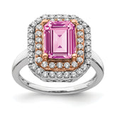 14k Two-Tone Rose and White Gold 5/8 carat Lab Grown Diamond VS/SI+ G+ and Lab Created Pink Sapphire Fashion Ring