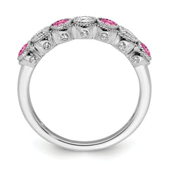 14k White Gold 1/2 carat Lab Grown Diamond VS/SI+ G+ and Lab Created Pink Sapphire Ring