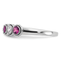 14k White Gold 1/2 carat Lab Grown Diamond VS/SI+ G+ and Lab Created Pink Sapphire Ring